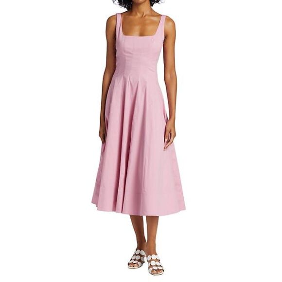 STAUD Wells Cotton Poplin A-Line Midi-Dress US8 $285